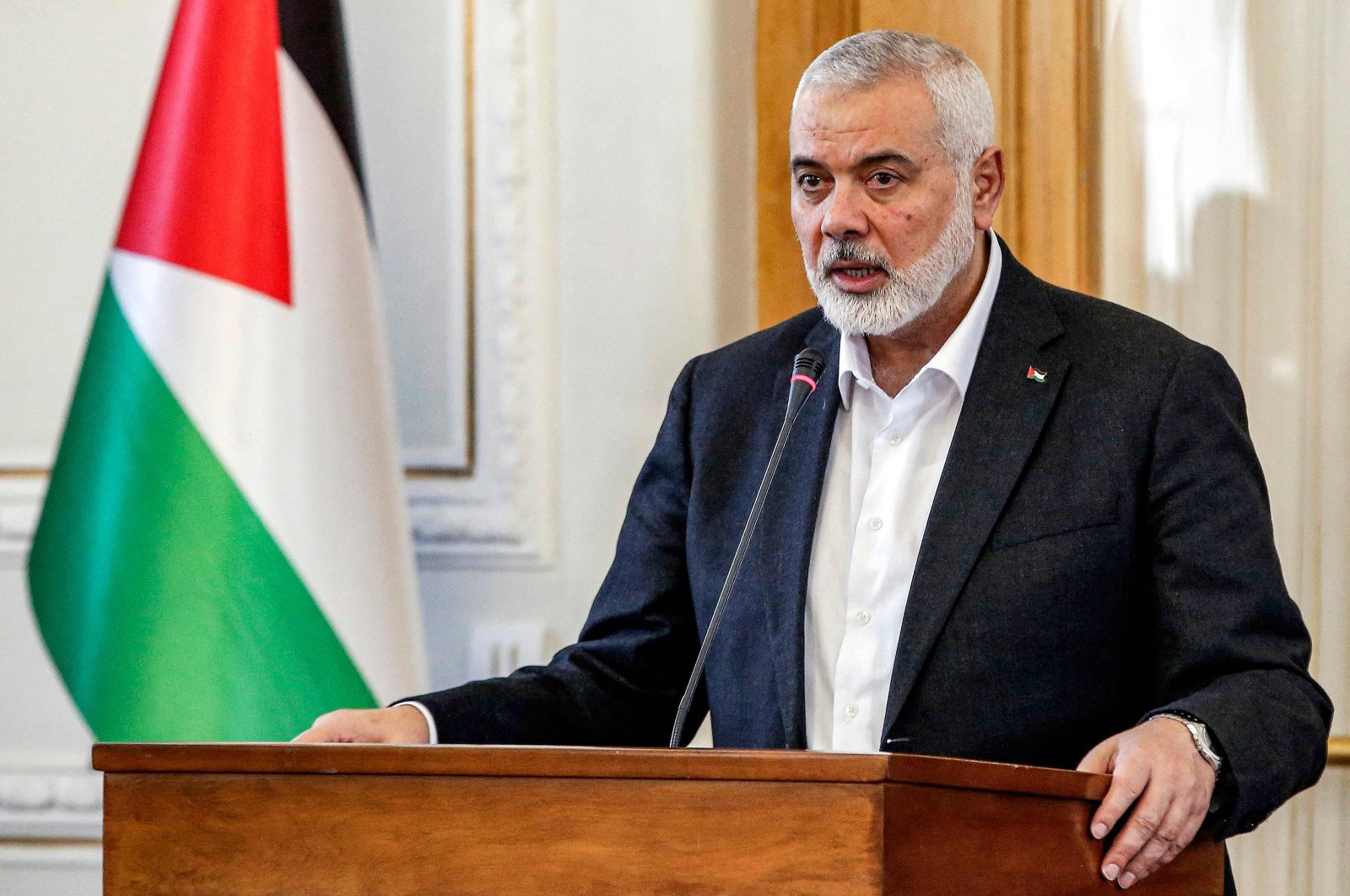 Ismail Haniyeh, the political bureau chief of the Palestinian resistance movement Hamas, speaks to the press after a meeting with the Iranian foreign minister, Tehran, Iran, March 26, 2024. (AFP File Photo)